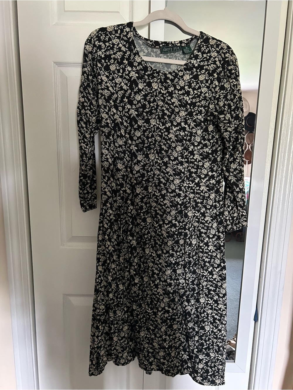 Vintage Cherry Stix Limited Black & White Floral Midi Dress